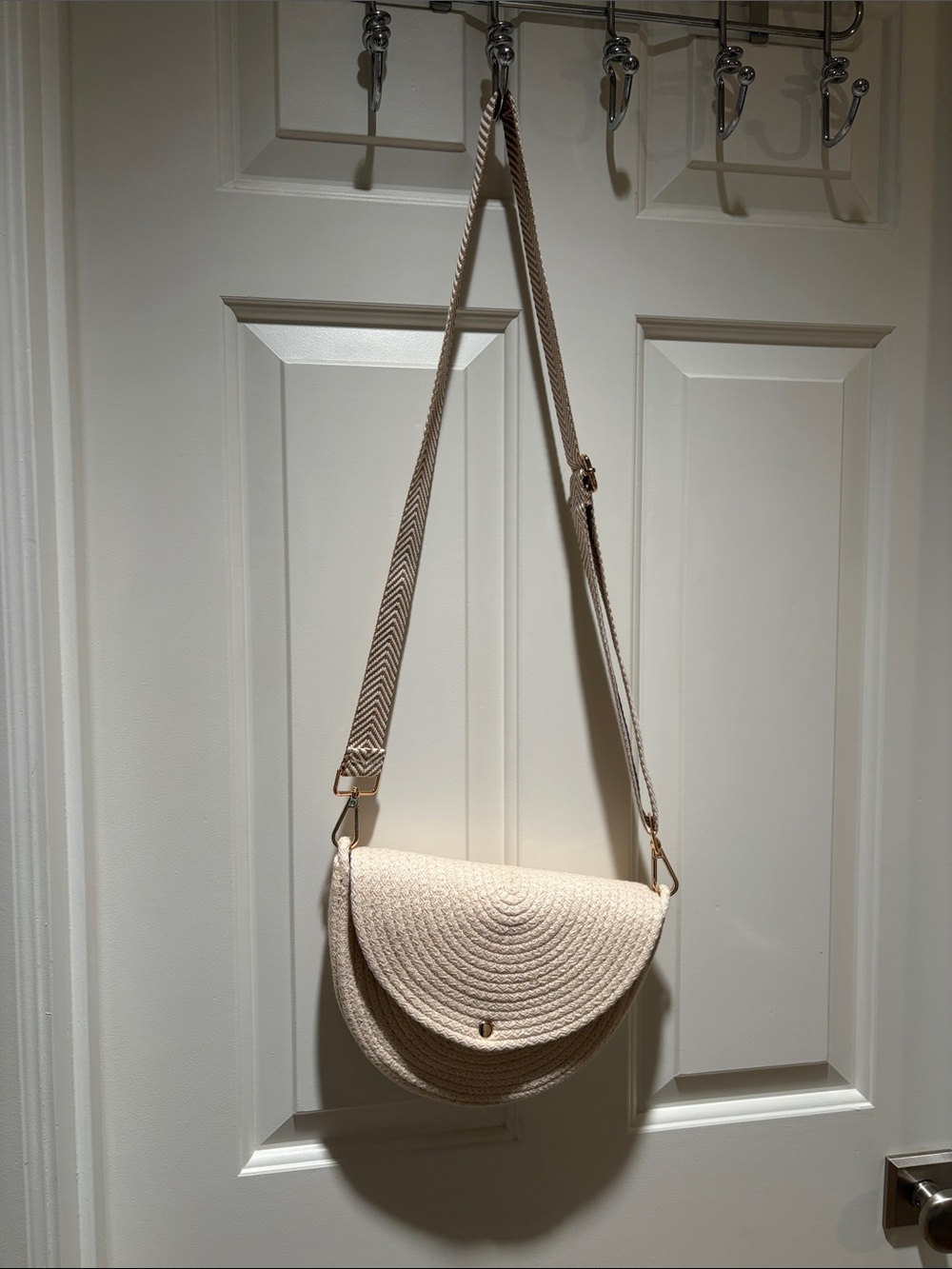 Woven Half-Moon Crossbody Bag - Cream